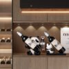 Support de bouteille en céramique – Panda décoratif fait main, style asiatique